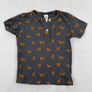 Kate Quinn Kids Organic Cotton Pointelle Dog Print Henley Shirt Gray 18-24m
